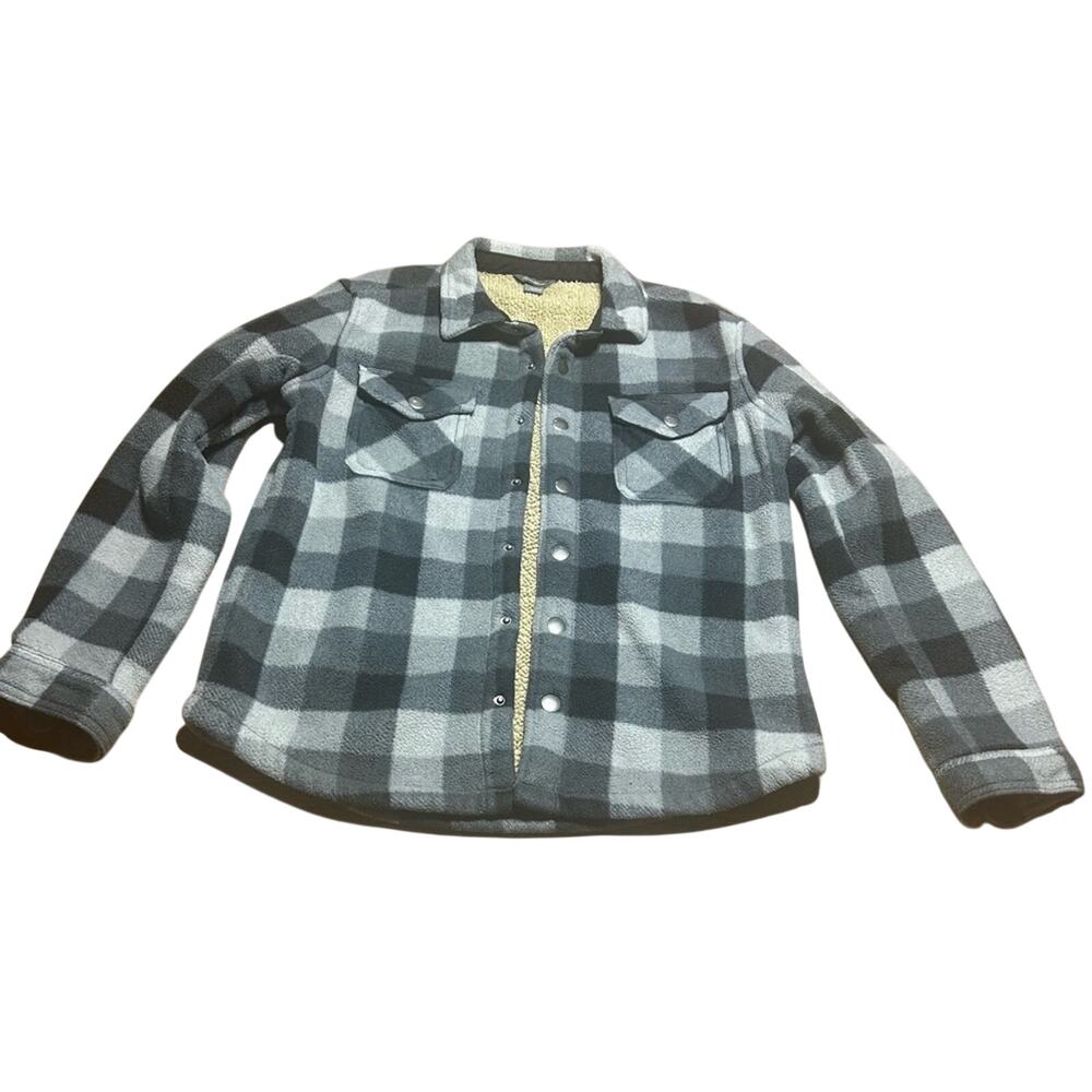 Eddie Bauer sherpa lined flannel Black and Gray Checkered Shirt Jacket